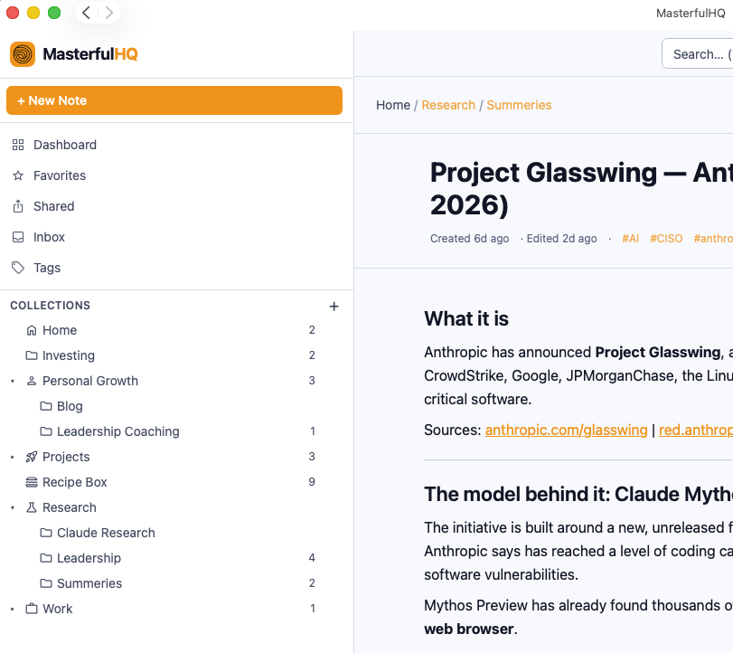 Screenshot of the Masterful app interface